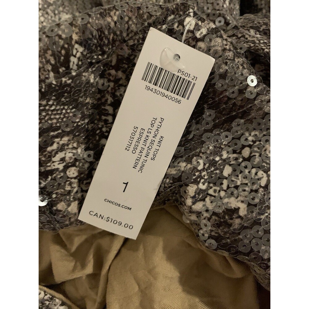Chicos Size 1 Womens Medium M Python Sequin Top L… - image 4